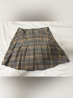 Garage Plaid Skater Skirt in Gray and Tan